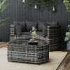 4 Piece Patio Lounge Set with Cushions Gray Poly Rattan