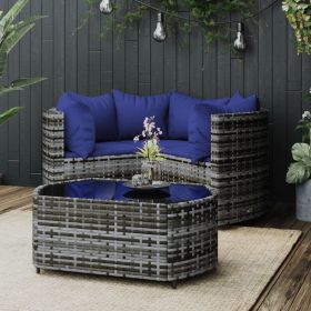 4 Piece Patio Lounge Set with Cushions Gray Poly Rattan (Color: Black)