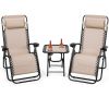 Pool Garden Patio Portable Zero Gravity Folding Reclining Lounge Chairs Table 3 Pieces Set