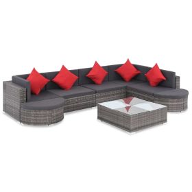 8 Piece Patio Lounge Set with Cushions Poly Rattan Gray (Color: Grey)