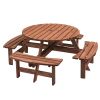 Circular Outdoor Wooden Picnic Table with Built-in Benches for Patio Backyard Garden; DIY; 1720lb Capacity; Natural/Gray