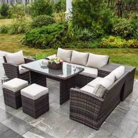 Direct Wicker 7 PCS PE Rattan Patio Garden Sofa Conversation Set with Cushions (Color: Brown)