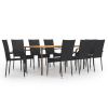 9 Piece Patio Dining Set Poly Rattan Black