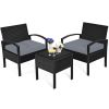 3 Pieces Outdoor Rattan Patio Conversation Set with Seat Cushions