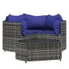 4 Piece Patio Lounge Set with Cushions Gray Poly Rattan