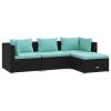 4 Piece Patio Lounge Set with Cushions Poly Rattan Black