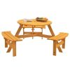 Circular Outdoor Wooden Picnic Table with Built-in Benches for Patio Backyard Garden; DIY; 1720lb Capacity; Natural/Gray