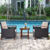 3 Pieces Patio Rattan Furniture Set with Washable Cushion and Acacia Wood Tabletop