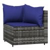 4 Piece Patio Lounge Set with Cushions Gray Poly Rattan