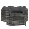 4 Piece Patio Lounge Set with Cushions Gray Poly Rattan