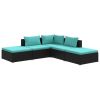 5 Piece Patio Lounge Set with Cushions Poly Rattan Black