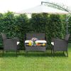 4 Pieces Patio Rattan Cushioned Sofa Set with Tempered Glass Coffee Table