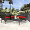 4 Pieces Patio Rattan Cushioned Sofa Set with Tempered Glass Coffee Table