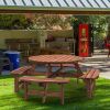 Circular Outdoor Wooden Picnic Table with Built-in Benches for Patio Backyard Garden; DIY; 1720lb Capacity; Natural/Gray