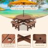 Circular Outdoor Wooden Picnic Table with Built-in Benches for Patio Backyard Garden; DIY; 1720lb Capacity; Natural/Gray