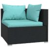 4 Piece Patio Lounge Set with Cushions Poly Rattan Black