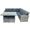 6-Piece Patio Furniture Set Outdoor Sectional Sofa with Glass Table, Ottomans for Pool, Backyard, Lawn